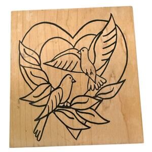 Make An Impression Shirley Rainman Heart Love Birds Large Rubber Stamp